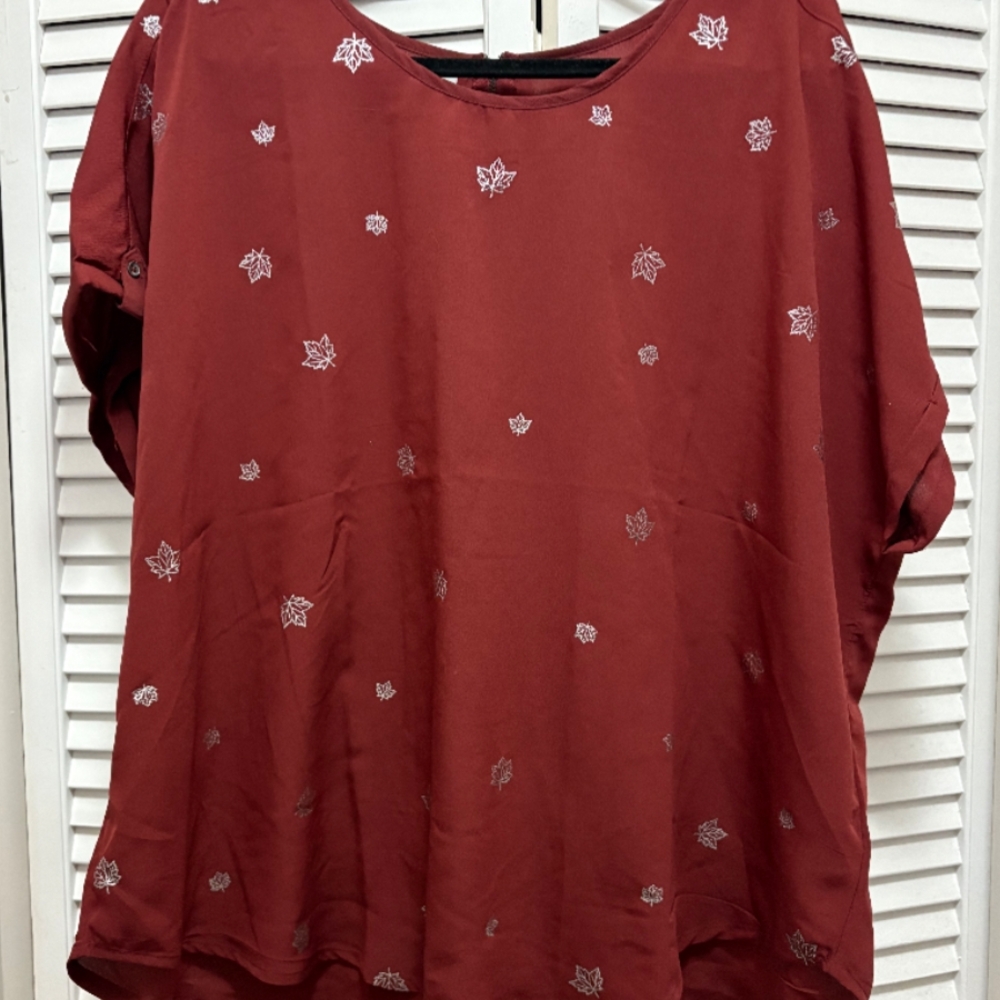Maurices Burgundy Leaf Pattern Blouse